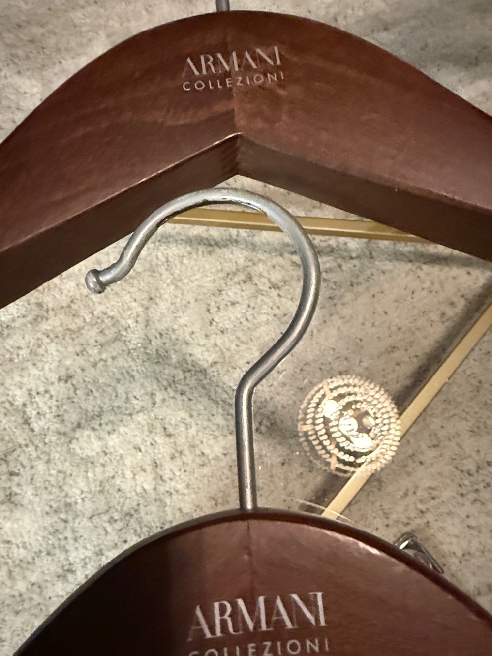 Armani Collezioni Brown Wooden Suit Hanger with Metal Hook. Set of 2